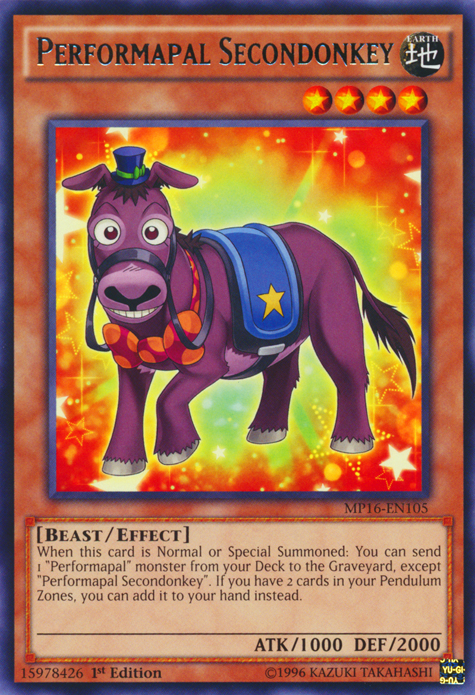 Performapal Secondonkey [MP16-EN105] Rare Yu-Gi-Oh!