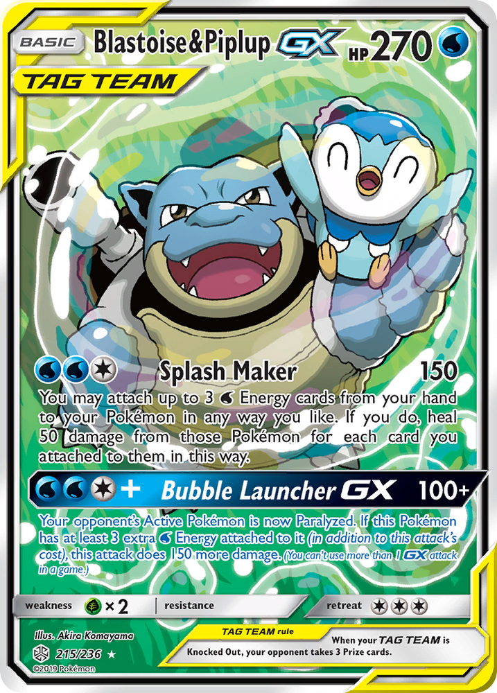 Blastoise & Piplup GX (215/236) [Sun & Moon: Cosmic Eclipse] Pokémon