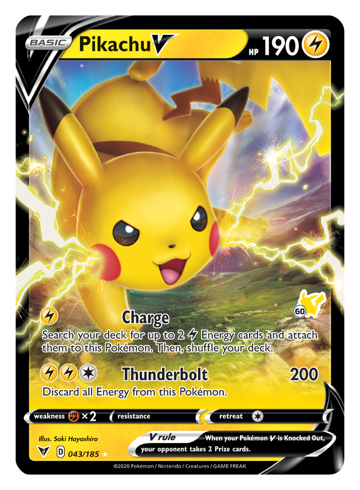 Pikachu V (043/185) (Pikachu Stamp #60) [Battle Academy 2022] Pokémon