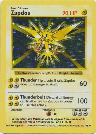 Zapdos (16/102) [Base Set Shadowless Unlimited] Pokémon