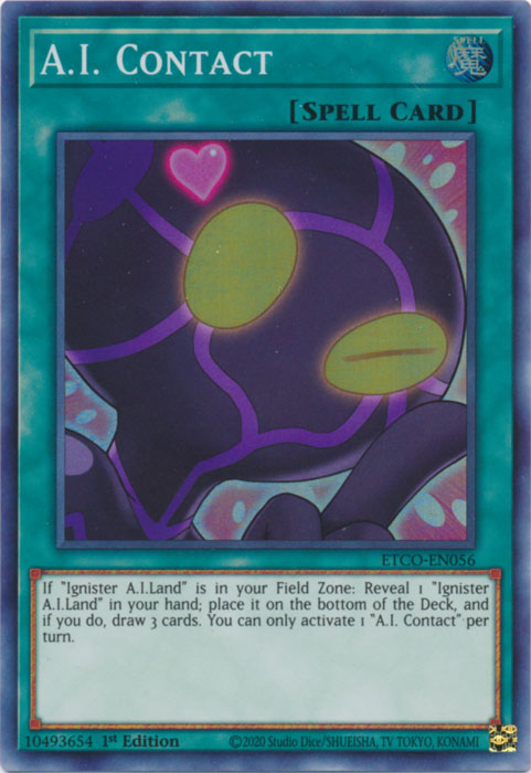  A Super Rare "A.I. Contact" card from the Yugioh Set: Eternity Code.