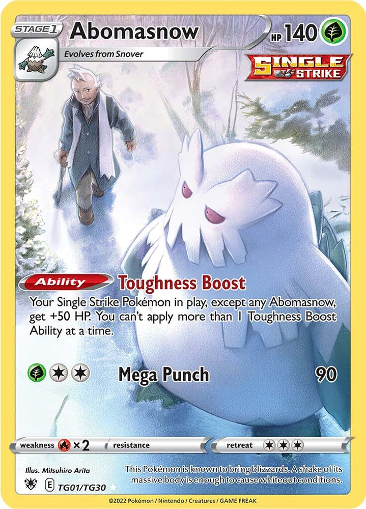 A Secret Rare "Abomasnow" (TG01/TG30) card from the Pokemon Set: Astral Radiance.