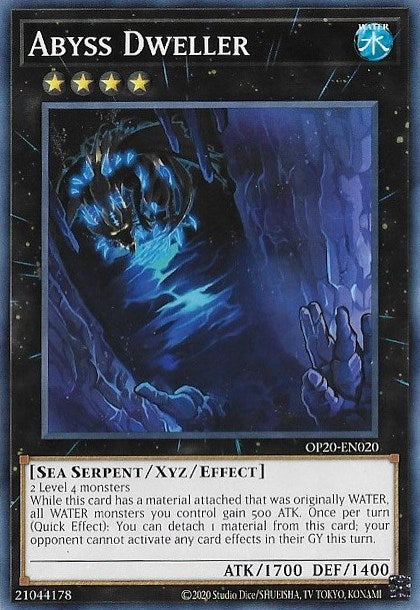 A Common "Abyss Dweller" card from the Yugioh OTS Tournament Pack 20 set.