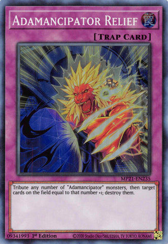  A Super Rare "Adamancipator Relief" card from the Yugioh 2021 Tin of Lost Memories.