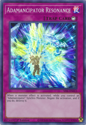  A Super Rare "Adamancipator Resonance" card from the Yugioh Set: Secret Slayers.