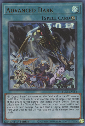 An Ultra Rare "Advanced Dark" card from the Yugioh Set: Battles of Legend: Crystal Revenge.