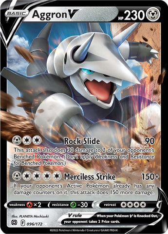 An Ultra Rare "Aggron V" (096/172) card from the Pokemon Set: Brilliant Stars.