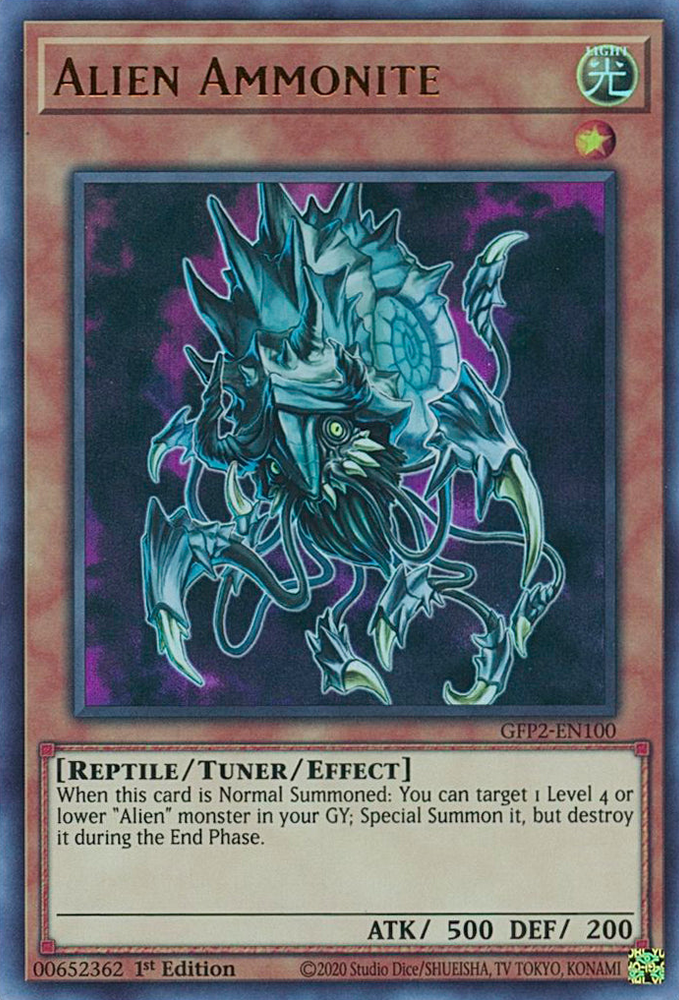  An Ultra Rare "Alien Ammonite" card from the Yugioh Set: Ghosts From the Past: The 2nd Haunting (GFP2).