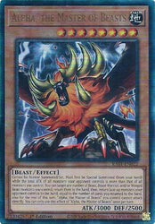 A Prismatic Ultimate Rare "Alpha, the Master of Beasts" card from the Yugioh Set: Rarity Collection 1 (RA01).