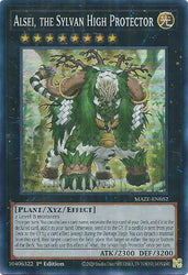 A Super Rare "Alsei, the Sylvan High Protector" card from the Yugioh Set: Maze of Memories (MAZE).
