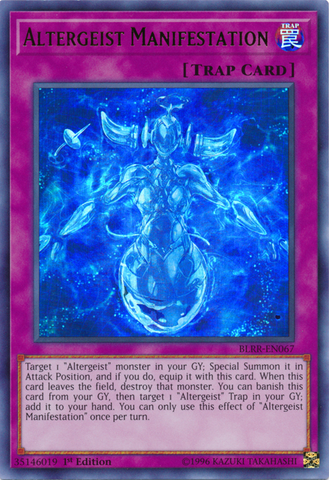 An Ultra Rare "Altergeist Manifestation" card from the Yugioh Set: Battles of Legend: Relentless Revenge.