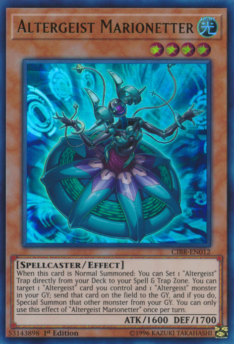 An Ultra Rare "Altergeist Marionetter" card from the Yugioh Set: Circuit Break.