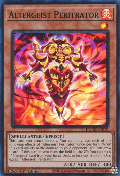  A Super Rare "Altergeist Peritrator" card from the Yugioh Set: Duelist Nexus.