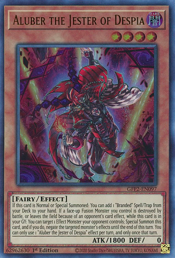 An Ultra Rare "Aluber the Jester of Despia" card from the Yugioh Set: Ghosts From the Past: The 2nd Haunting (GFP2).