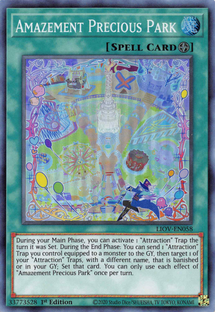  A Super Rare "Amazement Precious Park" card from the Yugioh Set: Lightning Overdrive.