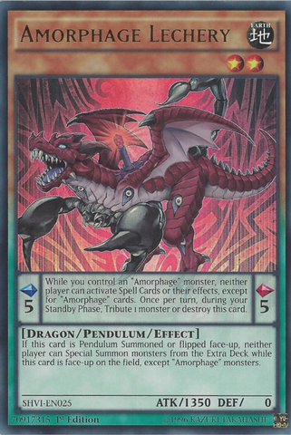 An Ultra Rare "Amorphage Lechery" card from the Yugioh Set: Shining Victories.