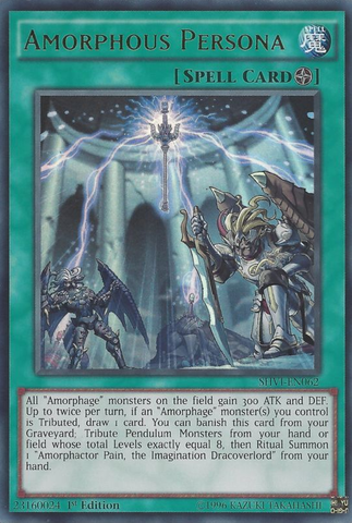 An Ultra Rare "Amorphous Persona" card from the Yugioh Set: Shining Victories.