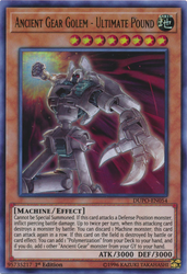 An Ultra Rare "Ancient Gear Golem - Ultimate Pound" card from the Yugioh Set: Duel Power.