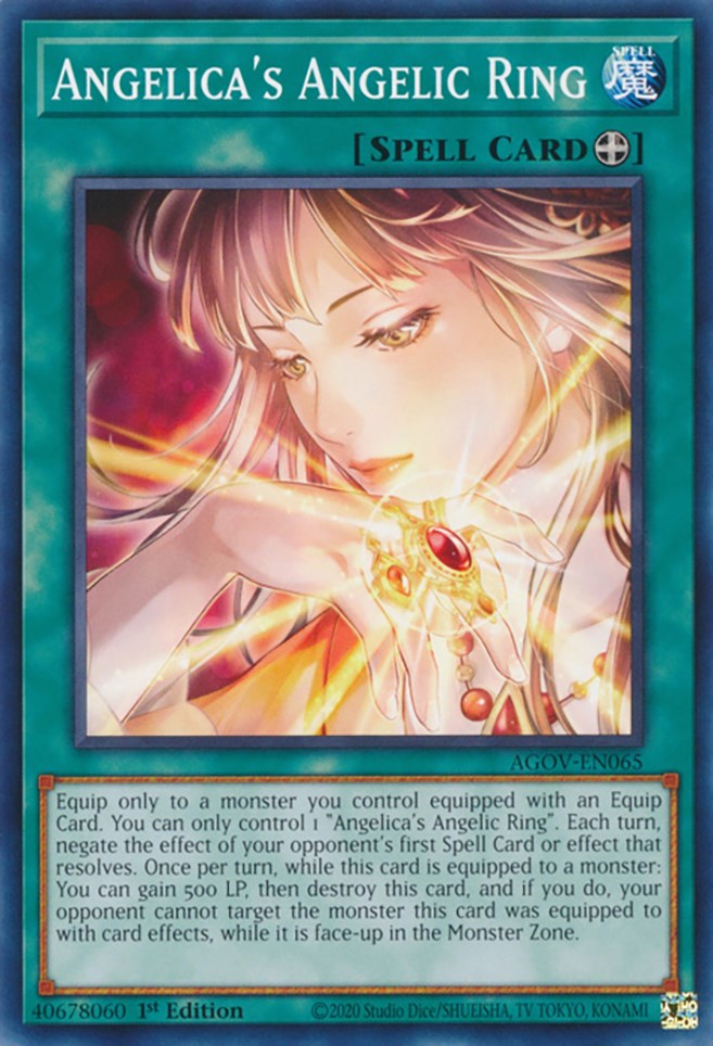 A Common "Angelica's Angelic Ring" card from the Yugioh Set: Age of Overlord (AGOV).