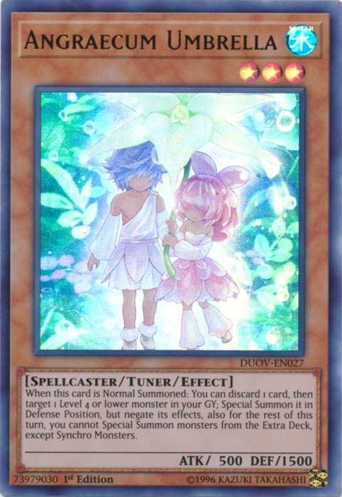An Ultra Rare "Angraecum Umbrella" card from the Yugioh Set: Duel Overload (DUOV).