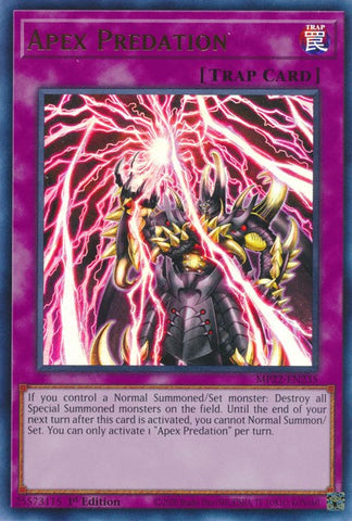 An Ultra Rare "Apex Predation" card from the Yugioh 2022 Tin of the Pharaoh's Gods Set.