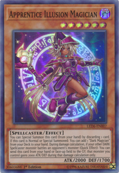 A Super Rare "Apprentice Illusion Magician" card from the Yugioh Set: Legendary Duelists: Magical Hero.