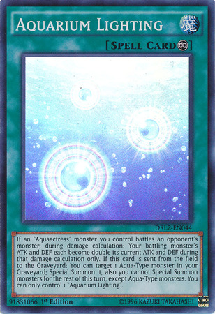 A Super Rare "Aquarium Lighting" card from the Yugioh Set: Dragons of Legend 2.