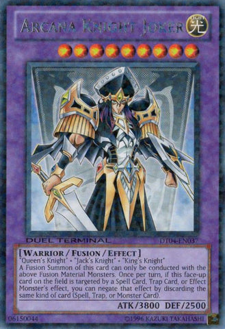 A Duel Terminal Rare "Arcana Knight Joker" card from the Yugioh Set: Duel Terminal 4 (DT04).