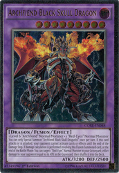 An Ultimate Rare "Archfiend Black Skull Dragon" card from the Yugioh Set: Clash of Rebellions.