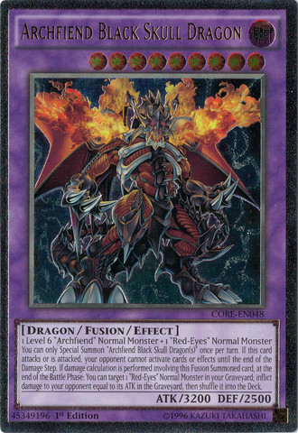 An Ultimate Rare "Archfiend Black Skull Dragon" card from the Yugioh Set: Clash of Rebellions.