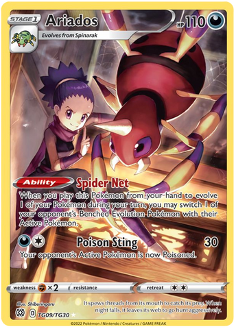 A Secret Rare "Ariados" (TG09/TG30) card from the Pokemon Set: Brilliant Stars.