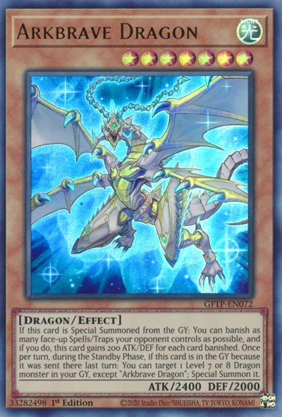 An Ultra Rare "Arkbrave Dragon" card from the Yugioh Set: Ghosts From the Past.