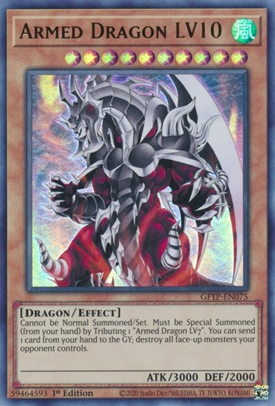 An Ultra Rare "Armed Dragon LV10" card from the Yugioh Set: Ghosts From the Past (GFTP).