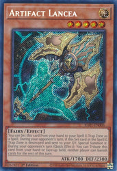 A Secret Rare "Artifact Lancea" card from the Yugioh Set: Rarity Collection 1 (RA01).