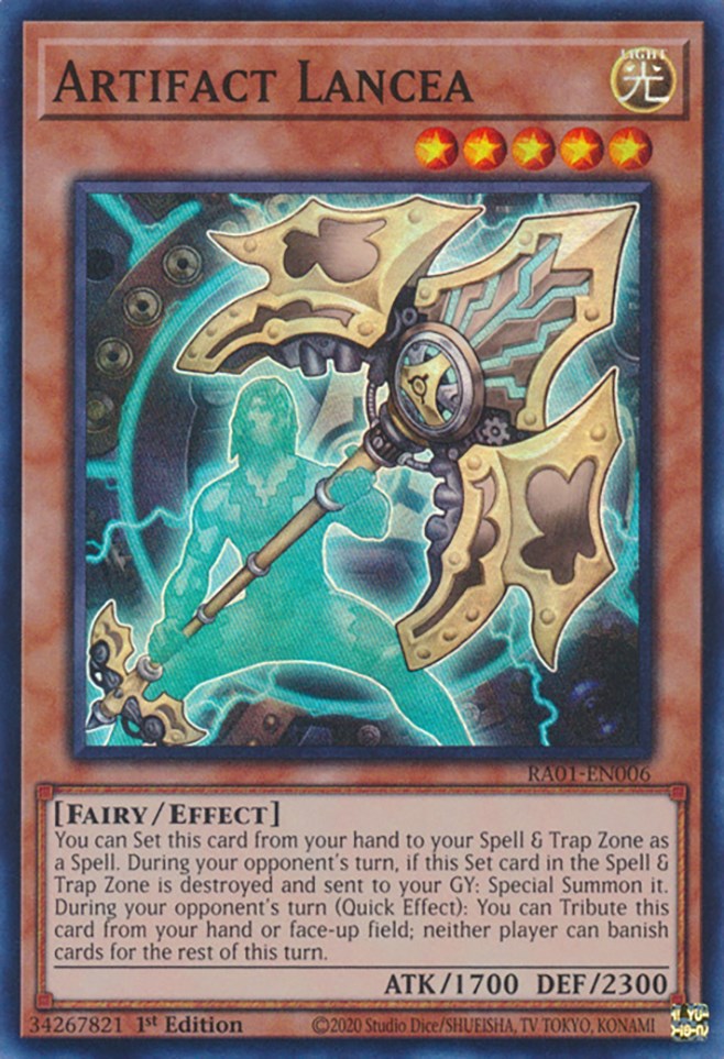 A Super Rare "Artifact Lancea" card from the Yugioh Set: Rarity Collection 1 