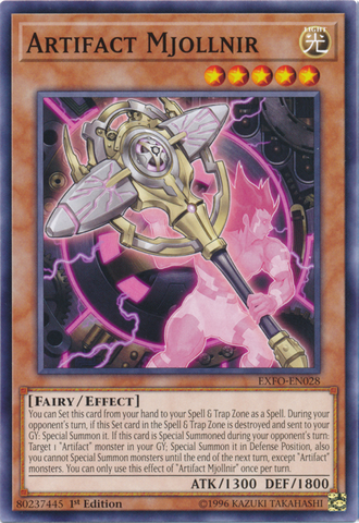 A Common "Artifact Mjollnir" card from the Yugioh Set: Extreme Force (EXFO).