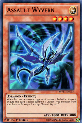 An Ultra Rare "Assault Wyvern" card from the Yugioh Set: The Dark Side of Dimensions: Movie Pack.