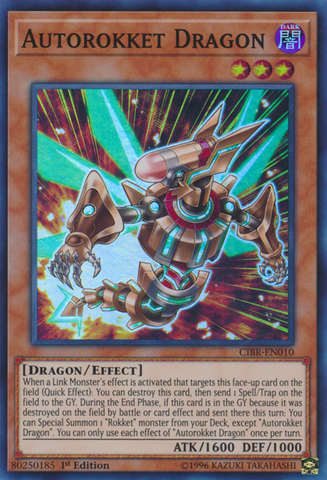 A Super Rare "Autorokket Dragon" card from the Yugioh Set: Circuit Break (CIBR).