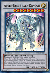 An Ultra Rare "Azure-Eyes Silver Dragon" card from the Yugioh Structure Deck: Saga of Blue-Eyes White Dragon.