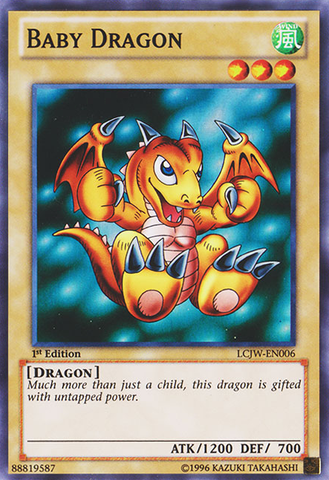 A Super Rare "Baby Dragon" card from the Yugioh Set: Legendary Collection 4: Joey's World (LCJW).