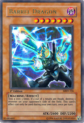 An Ultra Rare "Barrel Dragon" card from the Yugioh Set: Metal Raiders.