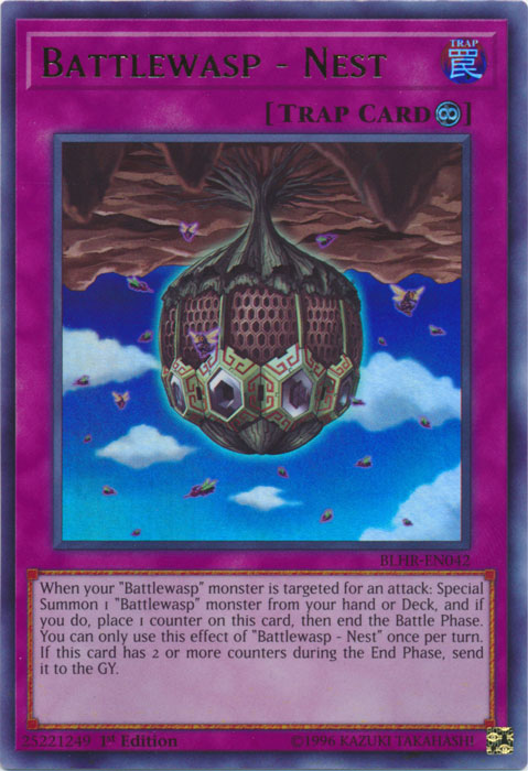 An Ultra Rare "Battlewasp - Nest" card from the Yugioh Set: Battles of Legend: Hero's Revenge.