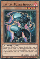 A Super Rare "Battlin' Boxer Shadow" card from the Yugioh Set: World Superstars.