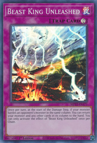 A Super Rare "Beast King Unleashed" card from the Yugioh 2022 Tin of the Pharaoh's Gods Set.