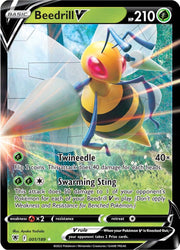 An Ultra Rare "Beedrill V" (001/189) card from the Pokemon Set: Astral Radiance.