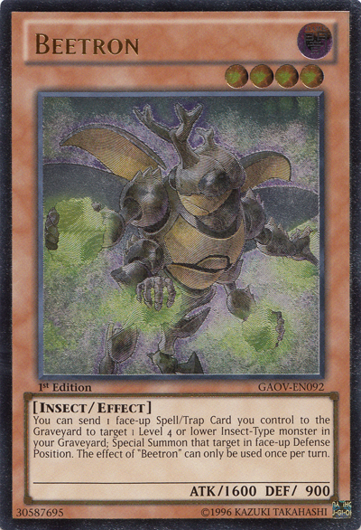 An Ultimate Rare "Beetron" card from the Yugioh Set: Galactic Overlord (GAOV).