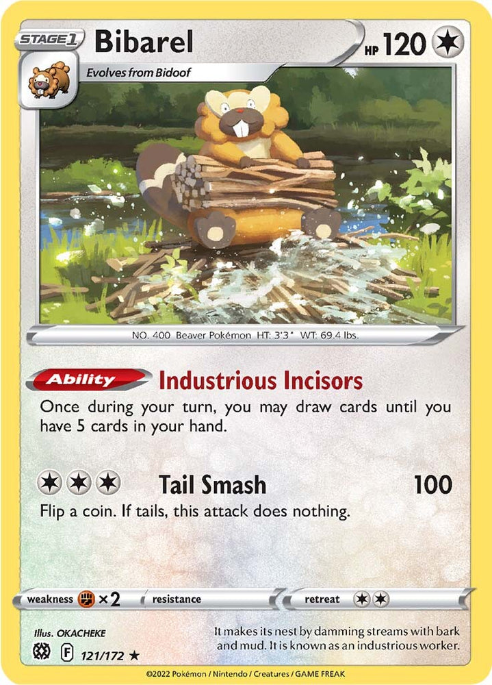 A Rare "Bibarel" (121/172) card from the Pokemon Set: Brilliant Stars.