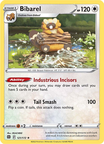 A Rare "Bibarel" (121/172) card from the Pokemon Set: Brilliant Stars.