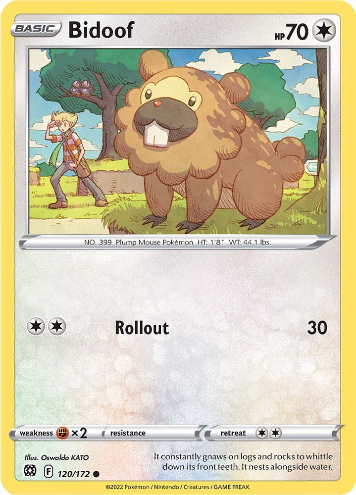 A Common "Bidoof" (120/172) card from the Pokemon Set: Brilliant Stars.