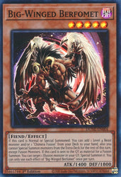 A Super Rare "Big-Winged Berfomet" card from the Yugioh Set: Duelist Nexus (DUNE).